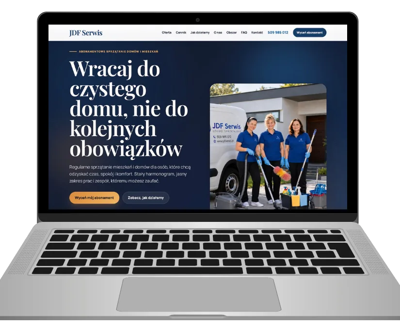 Projekt strony JDF Serwis widoczny na ekranie laptopa